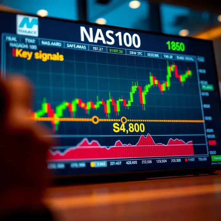 Graph showing NASDAQ 100 index with various trading signals highlighted