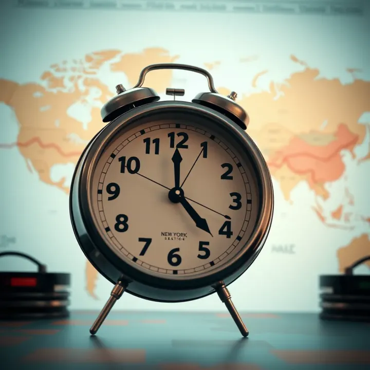 New York Trading Session Schedule and Global Market Influence Clock showing New York trading session hours against a world map background