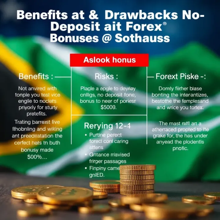 Benefits and Drawbacks of No Deposit Forex Bonuses in South Africa Conceptual graphic showing benefits and risks of forex bonuses with South African flag background