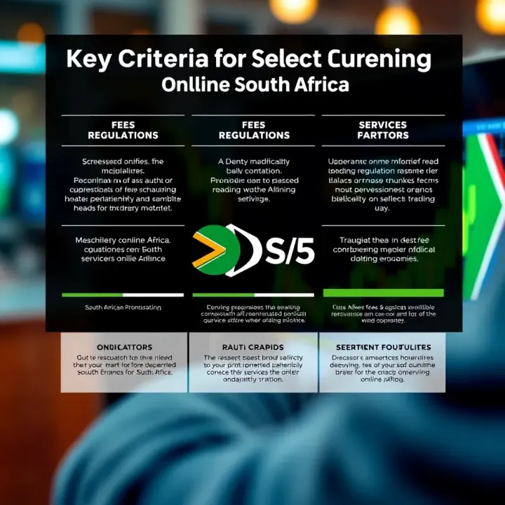Graphical representation of key factors in selecting online brokers including fees, regulations, and services tailored for South African market