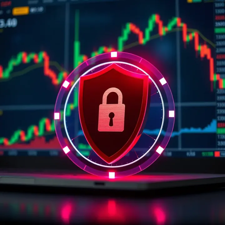 Visual representation of compliance checks and security shield protecting online trading platform