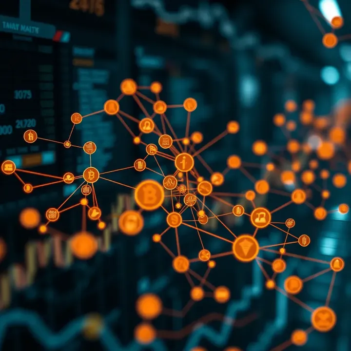 Visual representation of crypto projects and digital assets connected by blockchain