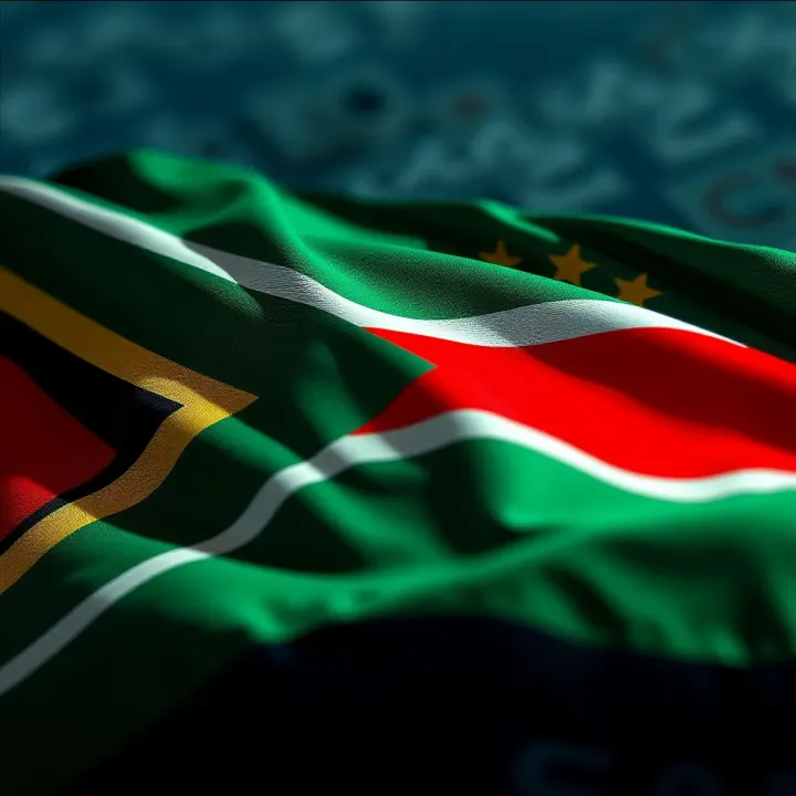 South African flag with currency symbols representing economic factors influencing exchange rates