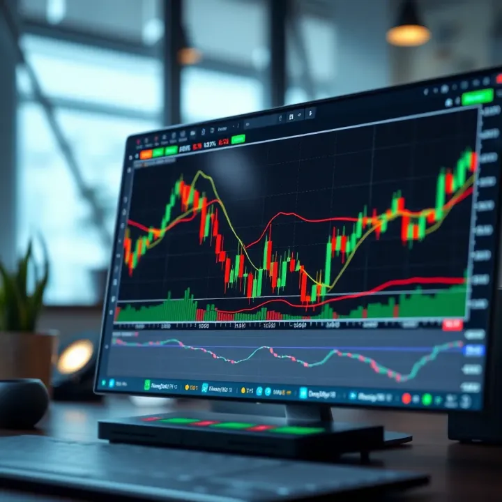 TradingView interface showing detailed financial charts with binary options indicators
